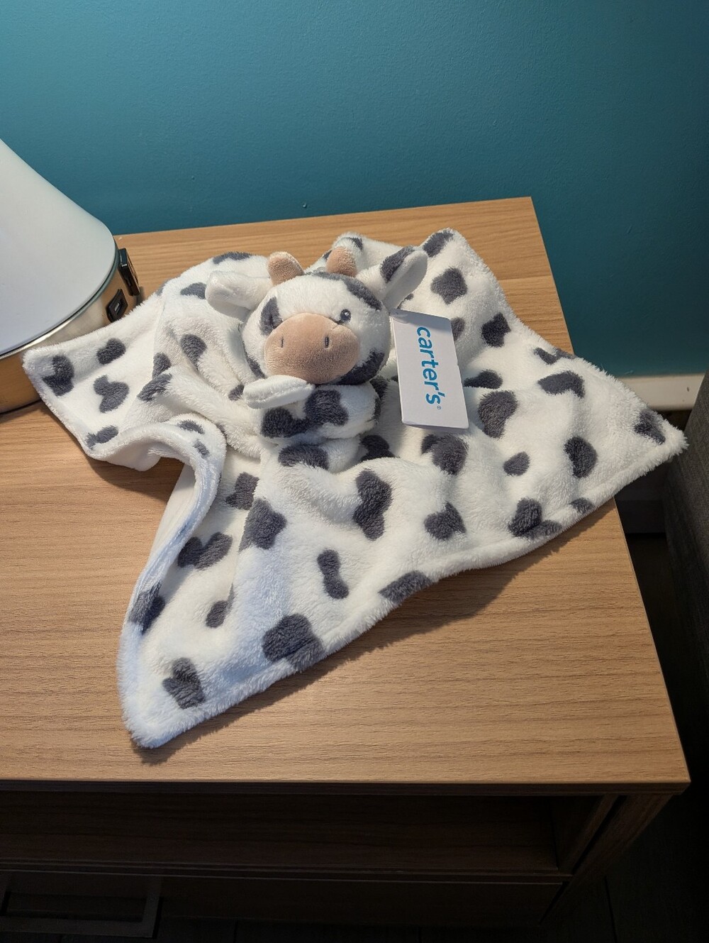 Carter's Plush Cuddle Cow Security Blanket Black White Spots Lovey NWT